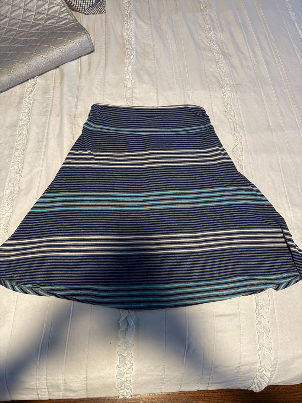 Merona Navy, Teal & White Striped Skater Skirt